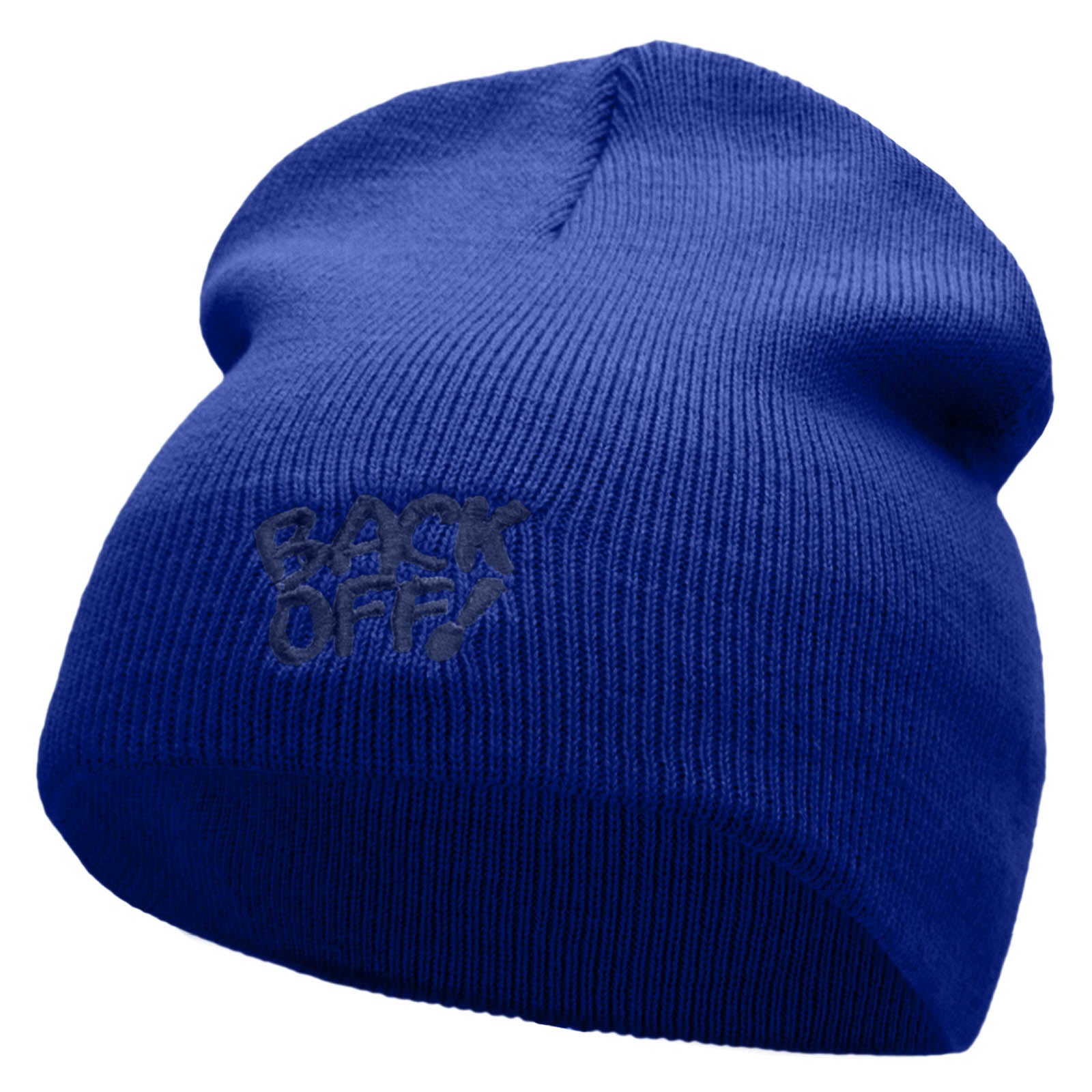 Back Off Saying Embroidered Short Beanie - Royal OSFM