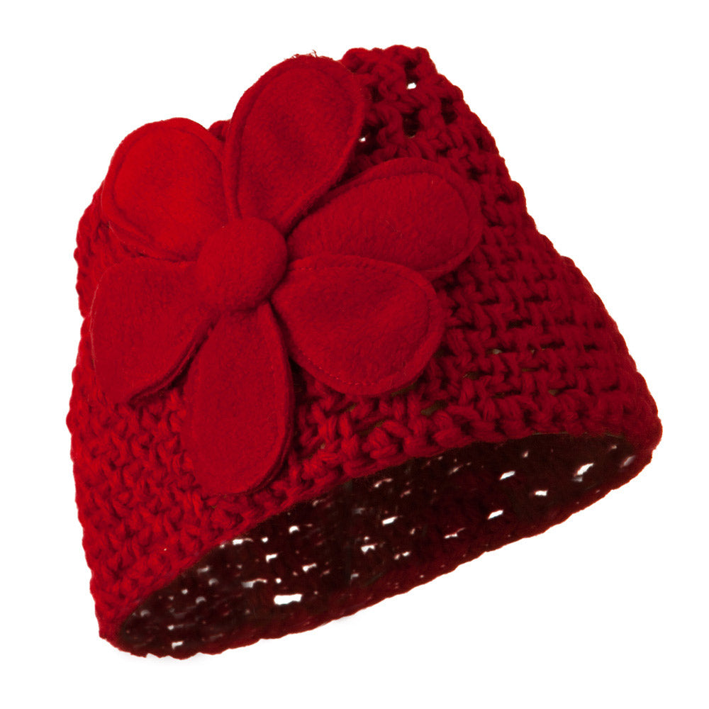 Woman&#039;s Bio Polar Fleece Flower Beanie - Red OSFM