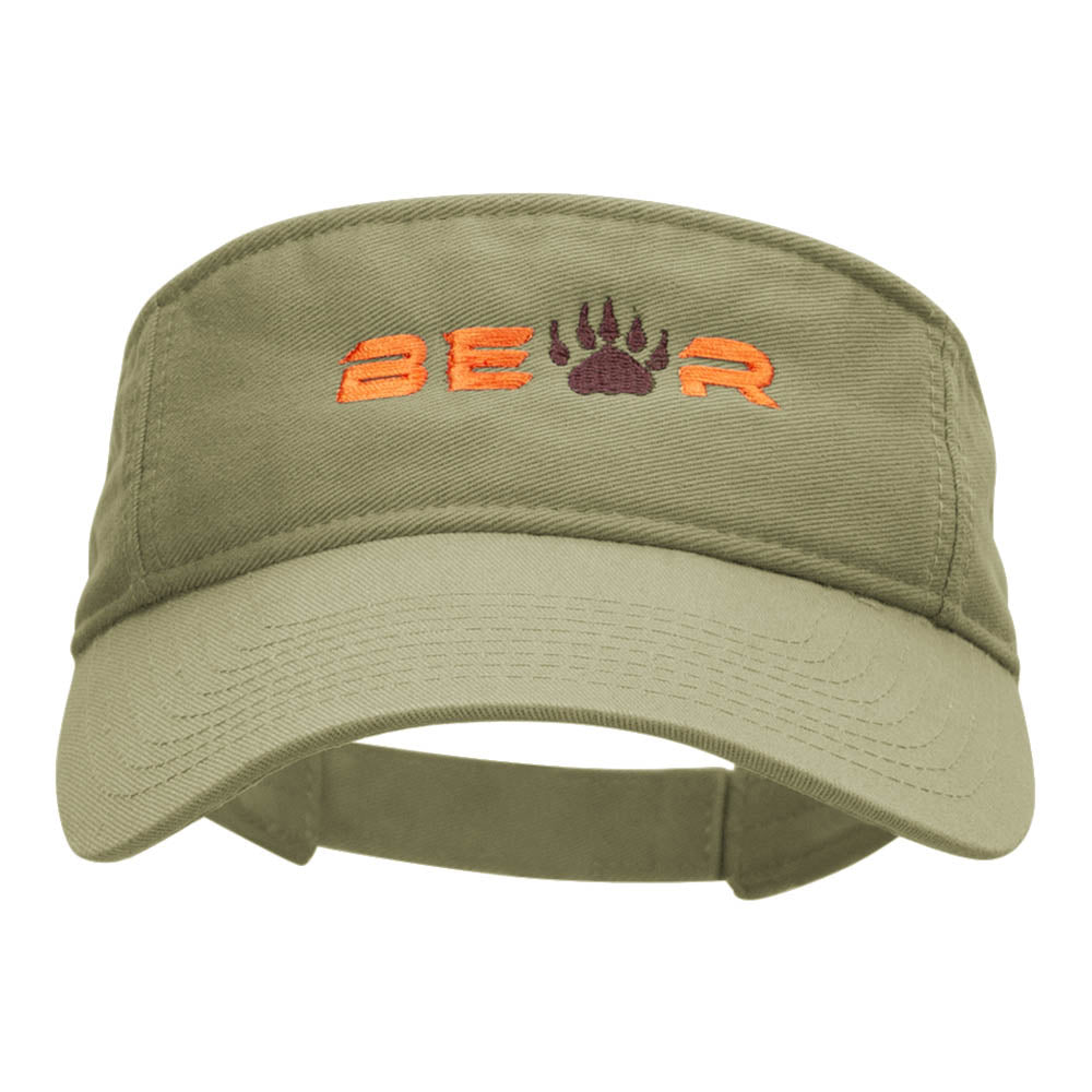 Bear Paw Embroidered Cotton Twill Visor - Olive OSFM