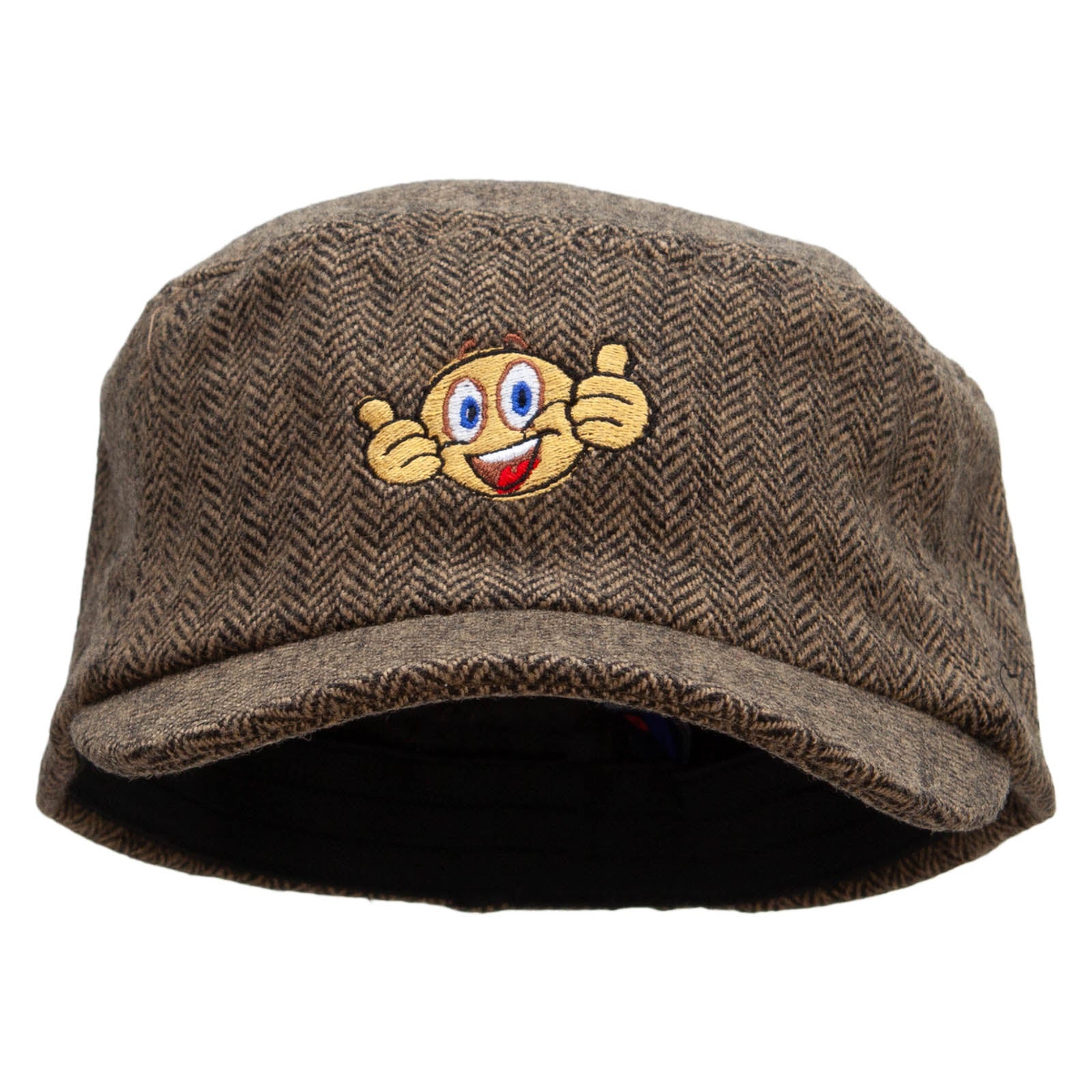 Emoji Two Thumbs Up Wool Fashion Fitted Engineer Cap - Brown OSFM