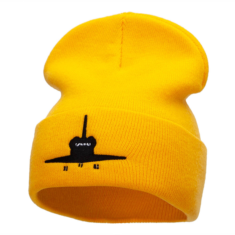 Space Shuttle Silhouette Embroidered Long Knitted Beanie - Yellow OSFM