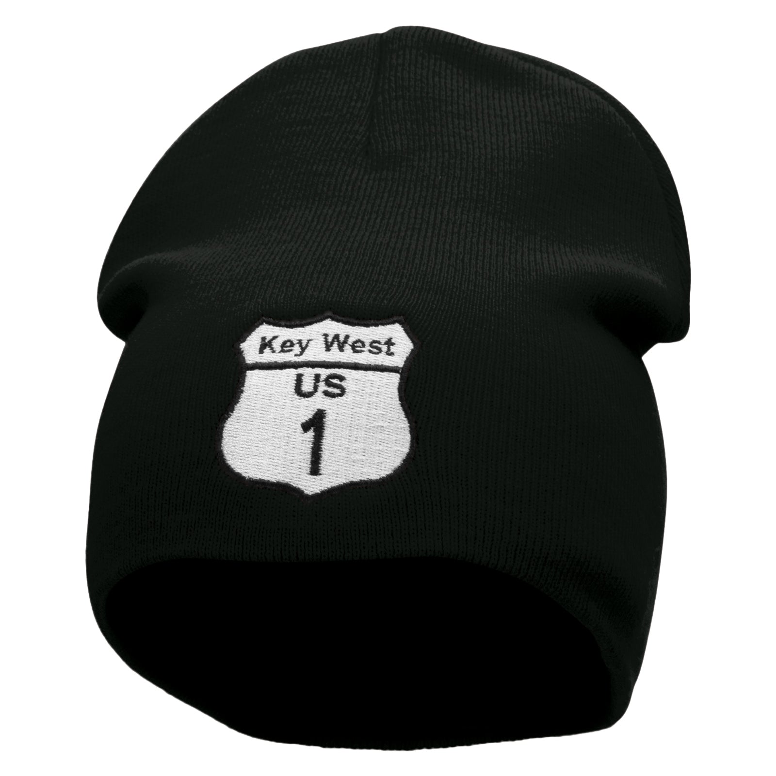 Route Key West 1 Sign Embroidered 8 Inch Short Beanie - Black OSFM