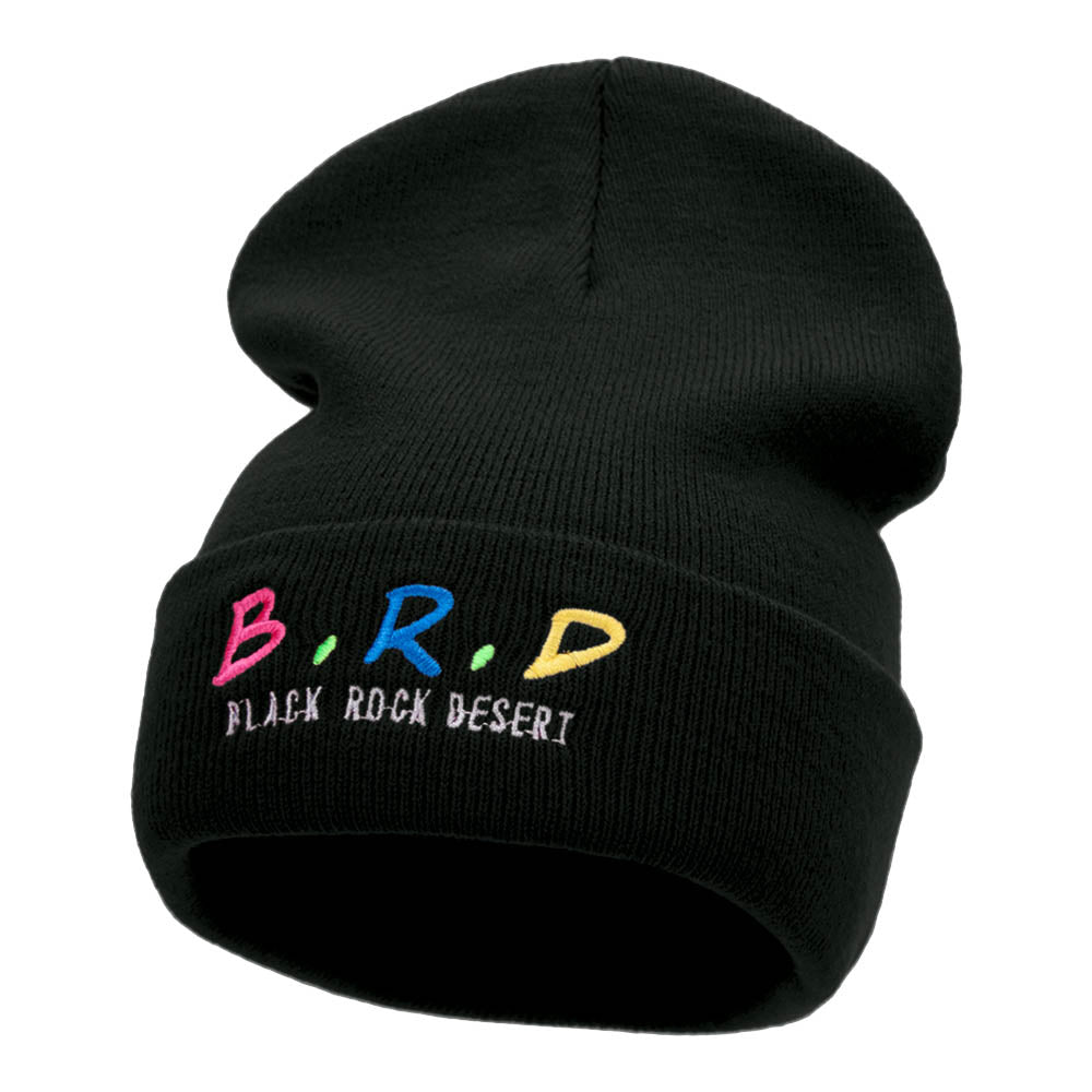 B.R.D. Letters Embroidered Long Knitted Beanie - Black OSFM