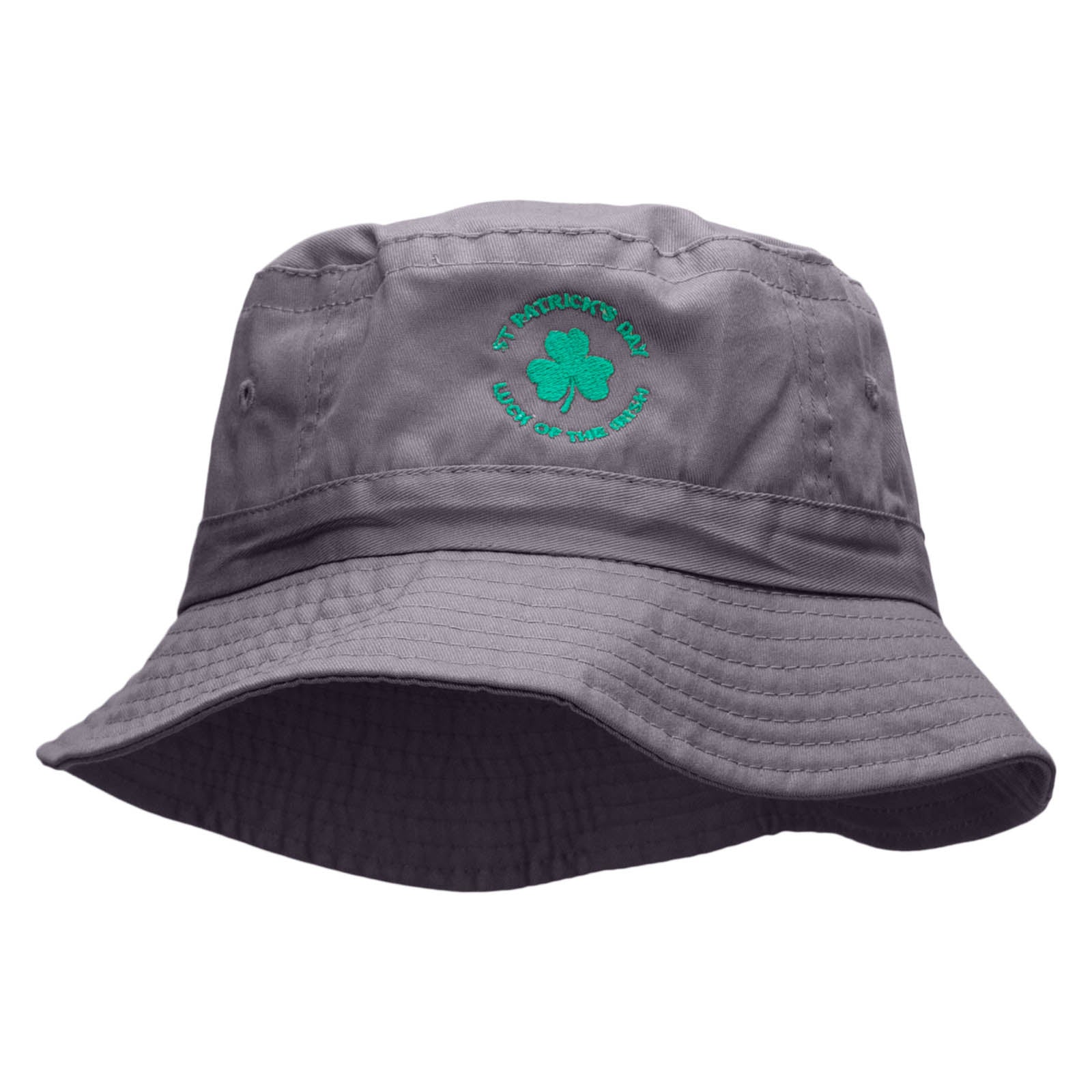 Clover Circle Embroidered Pigment Dyed Bucket Hat - Charcoal OSFM