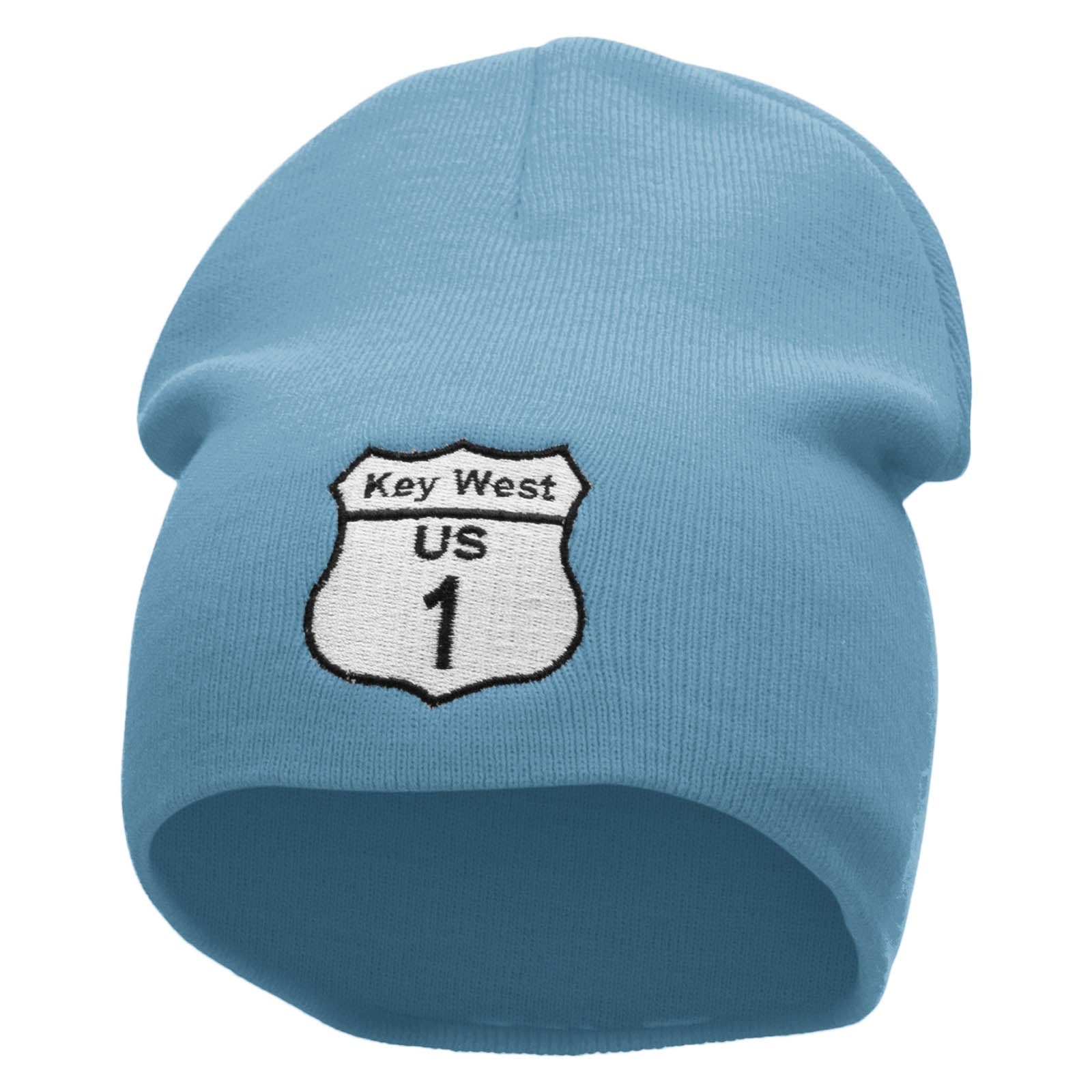 Route Key West 1 Sign Embroidered 8 Inch Short Beanie - Lt Blue OSFM