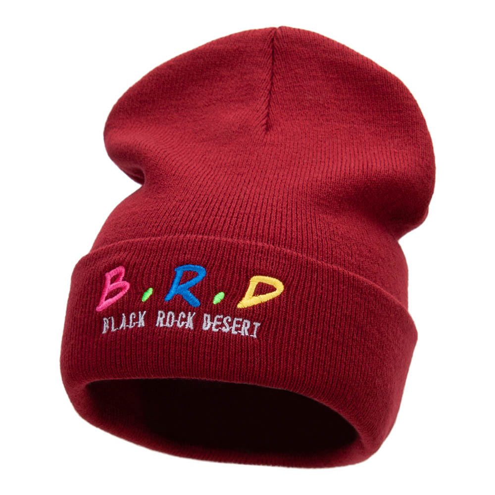 B.R.D. Letters Embroidered Long Knitted Beanie - Maroon OSFM