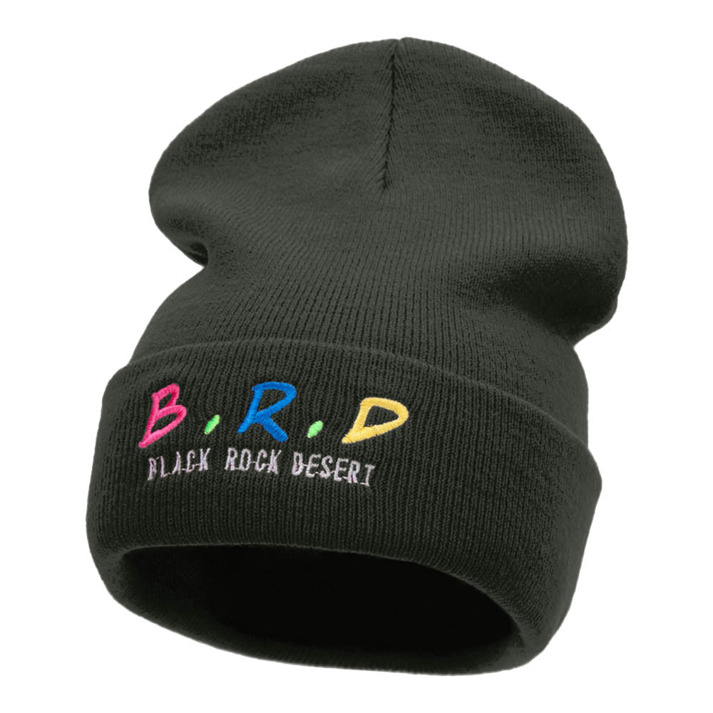 B.R.D. Letters Embroidered Long Knitted Beanie - Dark Grey OSFM
