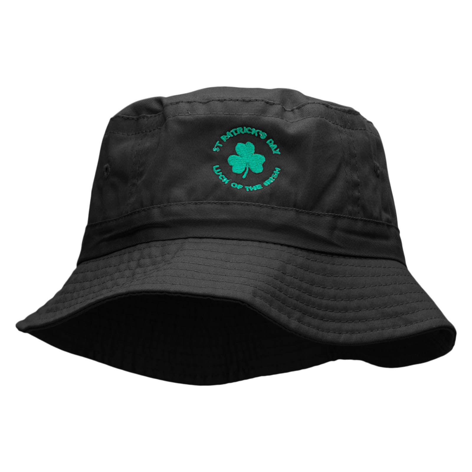 Clover Circle Embroidered Pigment Dyed Bucket Hat - Black OSFM