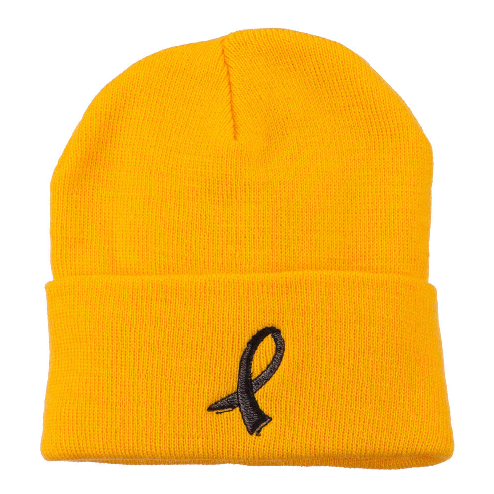 Black Ribbon Skin Cancer Embroidered Long Beanie - Yellow OSFM