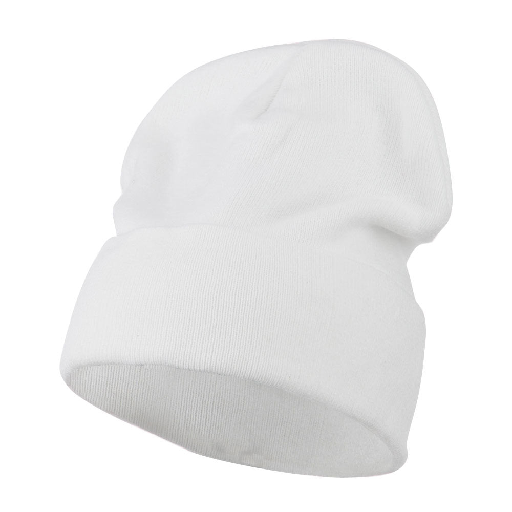 Big Size Superior Cotton Long Knitting Beanie - White XL-3XL