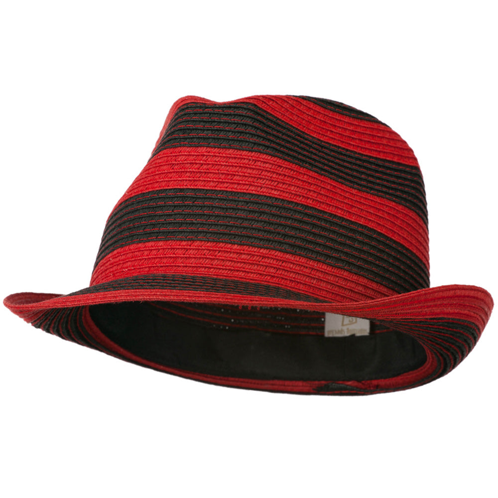 Paper Braid Striped Fedora Hat - Red Black OSFM