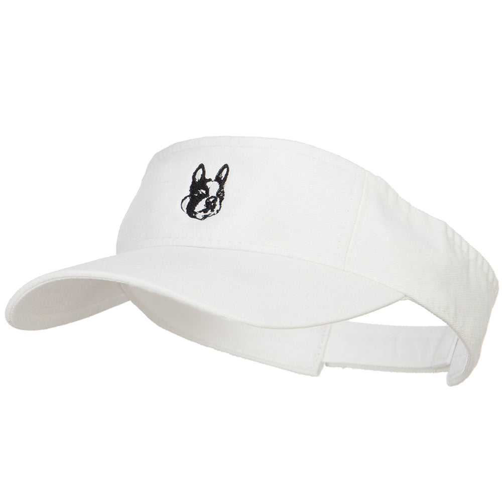 Boston Terrier Head Embroidered Pro Style Cotton Washed Visor - White OSFM