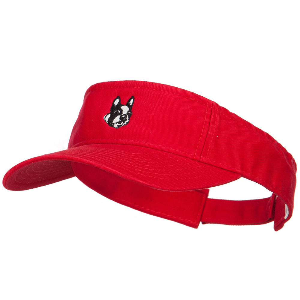 Boston Terrier Head Embroidered Pro Style Cotton Washed Visor - Red OSFM