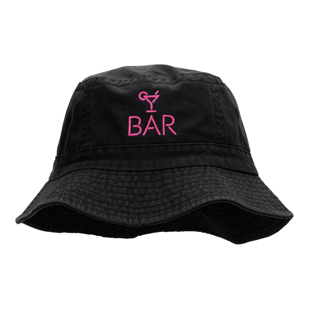 The Bar Embroidered Bucket Hat - Black OSFM