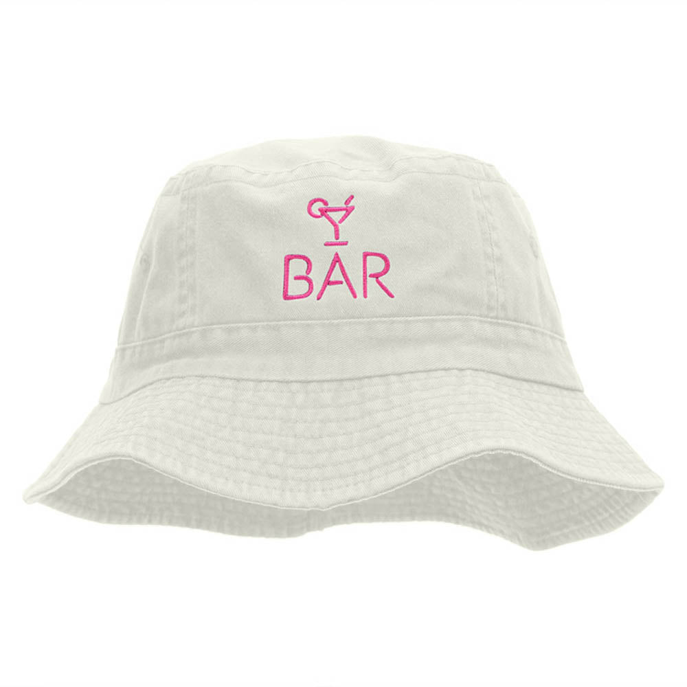 The Bar Embroidered Bucket Hat - White OSFM