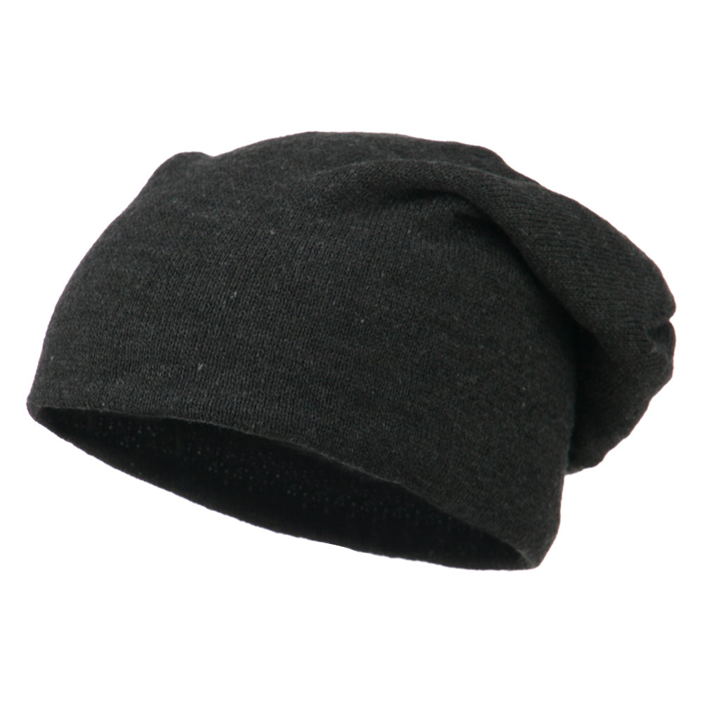 Big Size Knit Slouch Beanie - Heather Black XL-3XL