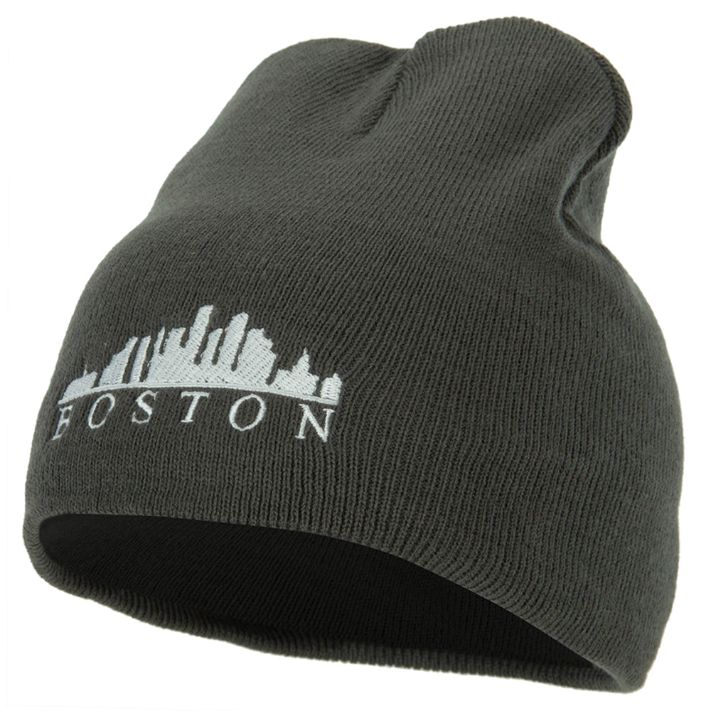Boston Skyline Embroidered 8 Inch Knitted Short Beanie - Dk Grey OSFM