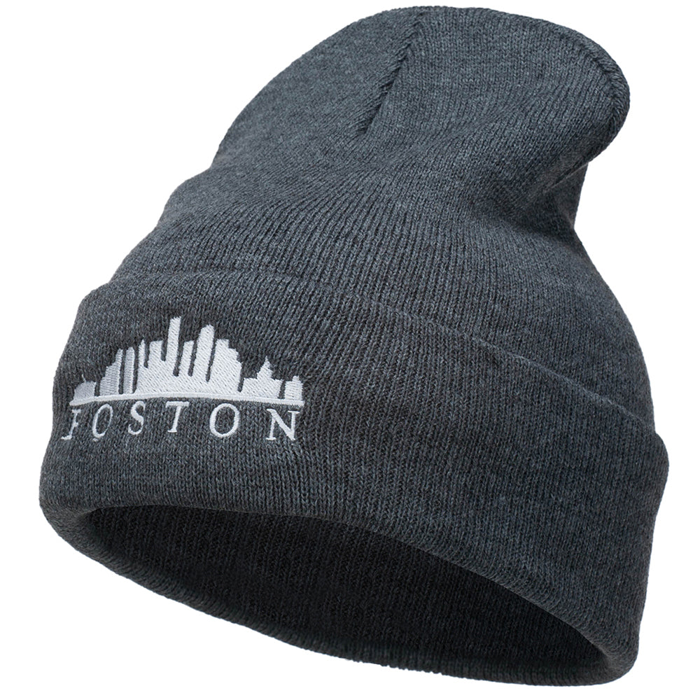 Boston Skyline Embroidered Cuffed Long Beanie - Dk Grey OSFM