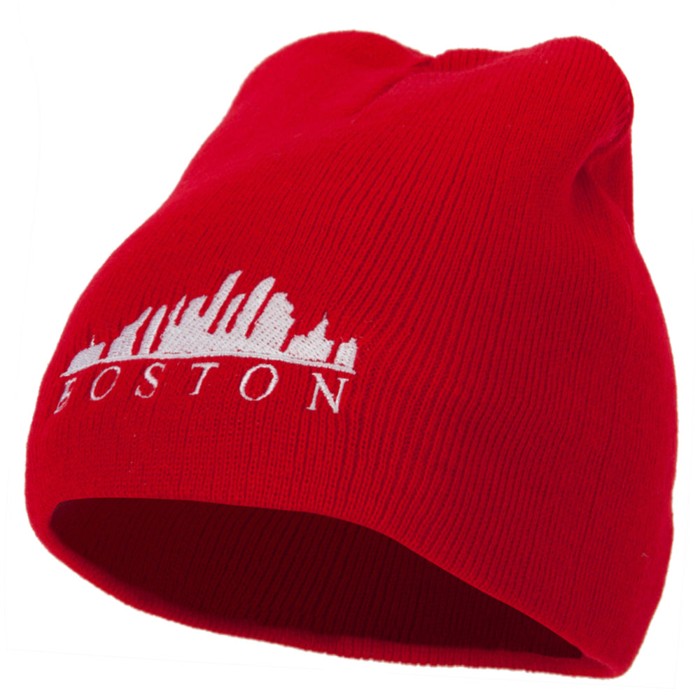 Boston Skyline Embroidered 8 Inch Knitted Short Beanie - Red OSFM