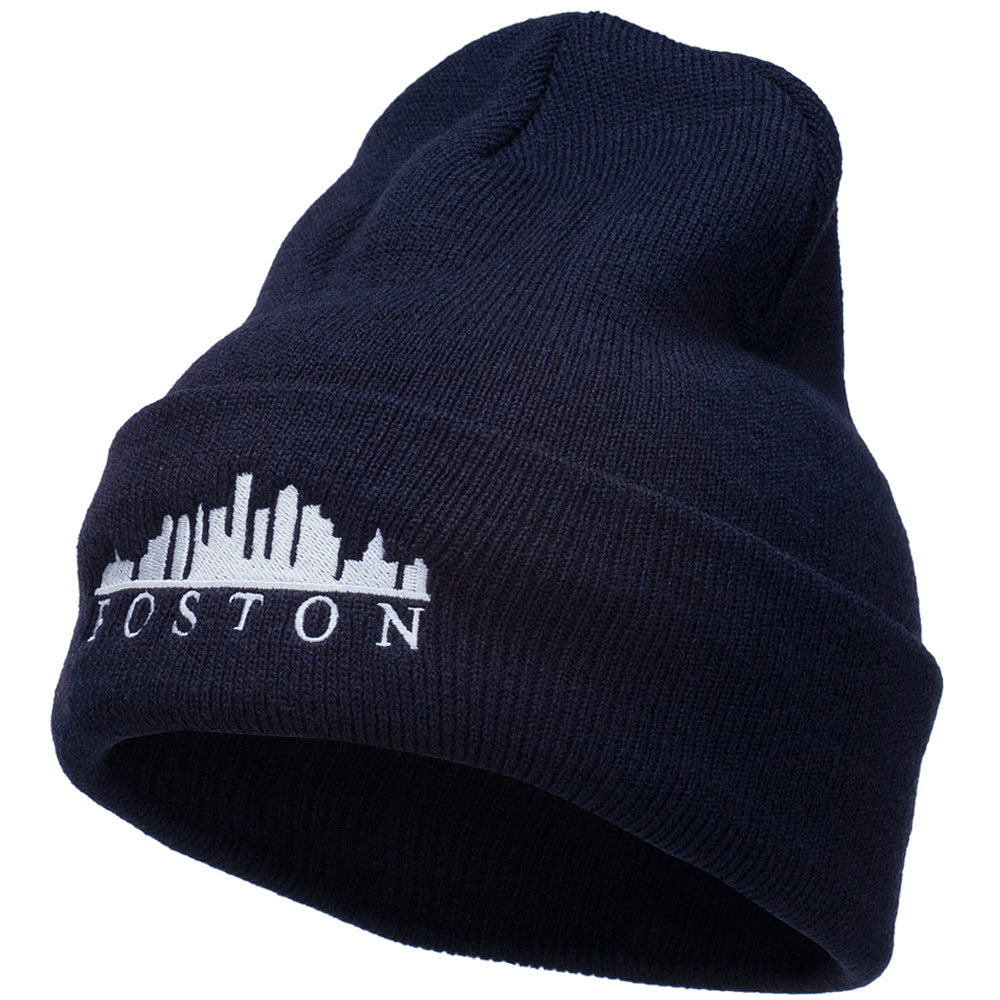 Boston Skyline Embroidered Cuffed Long Beanie - Navy OSFM