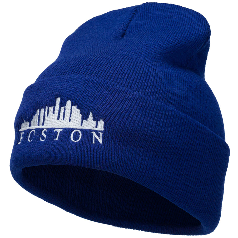 Boston Skyline Embroidered Cuffed Long Beanie - Royal OSFM