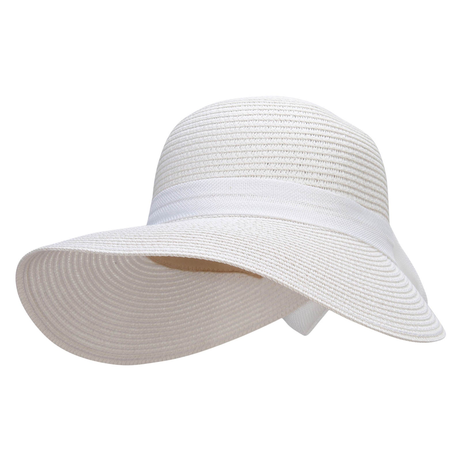 Women&#039;s Slit Brim Bow Band Accent Hat - White OSFM