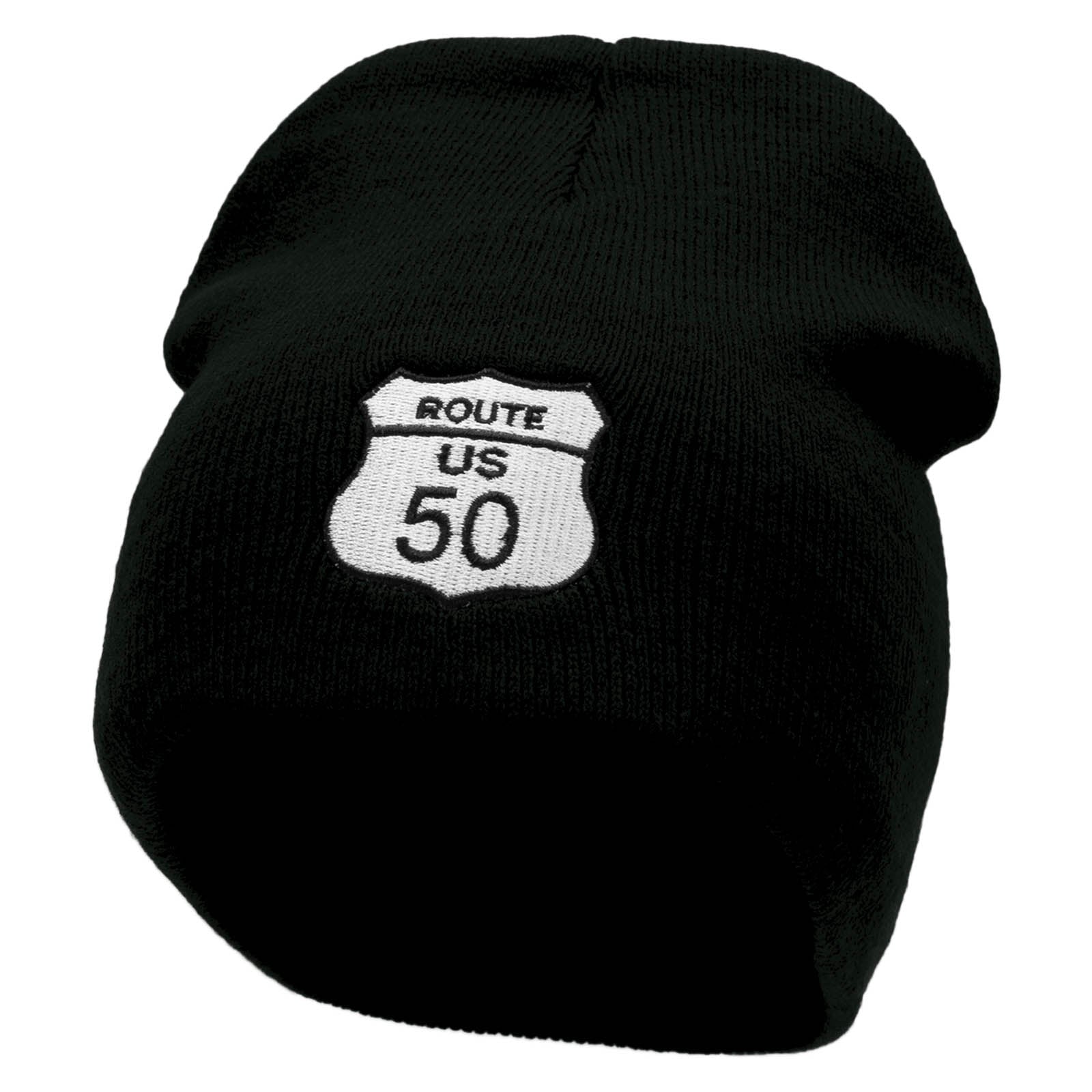 Route US 50 Sign Embroidered 8 inch Acrylic Short Blank Beanie - Black OSFM