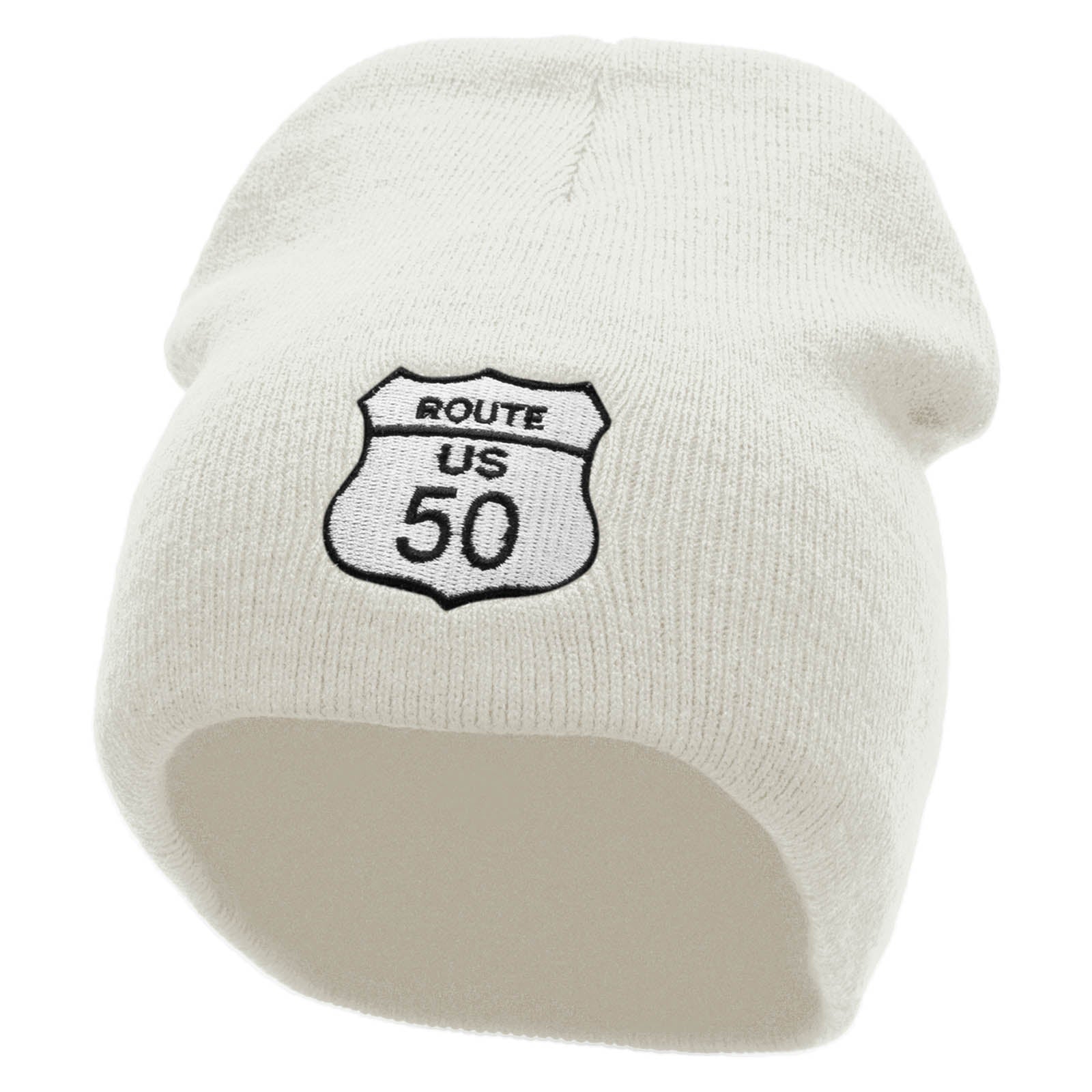 Route US 50 Sign Embroidered 8 inch Acrylic Short Blank Beanie - White OSFM