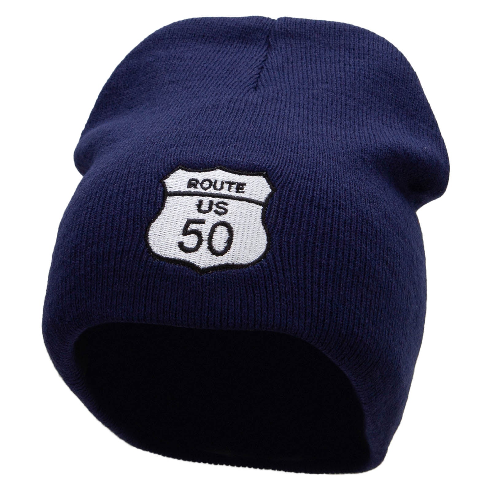 Route US 50 Sign Embroidered 8 inch Acrylic Short Blank Beanie - Navy OSFM