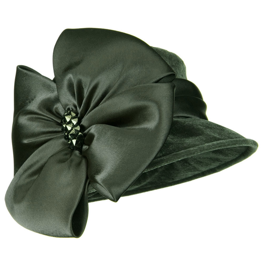 Big Bow Velvet Hat - Grey OSFM