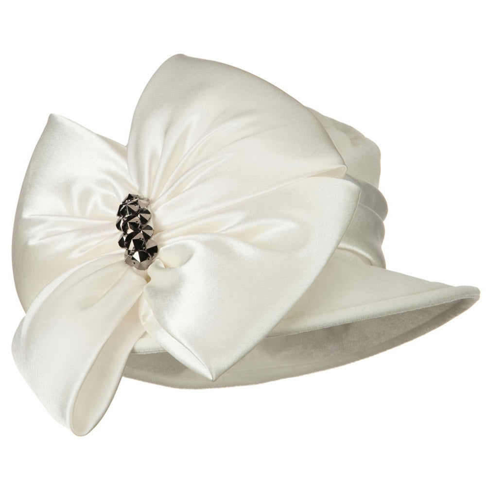 Big Bow Velvet Hat - Ivory OSFM