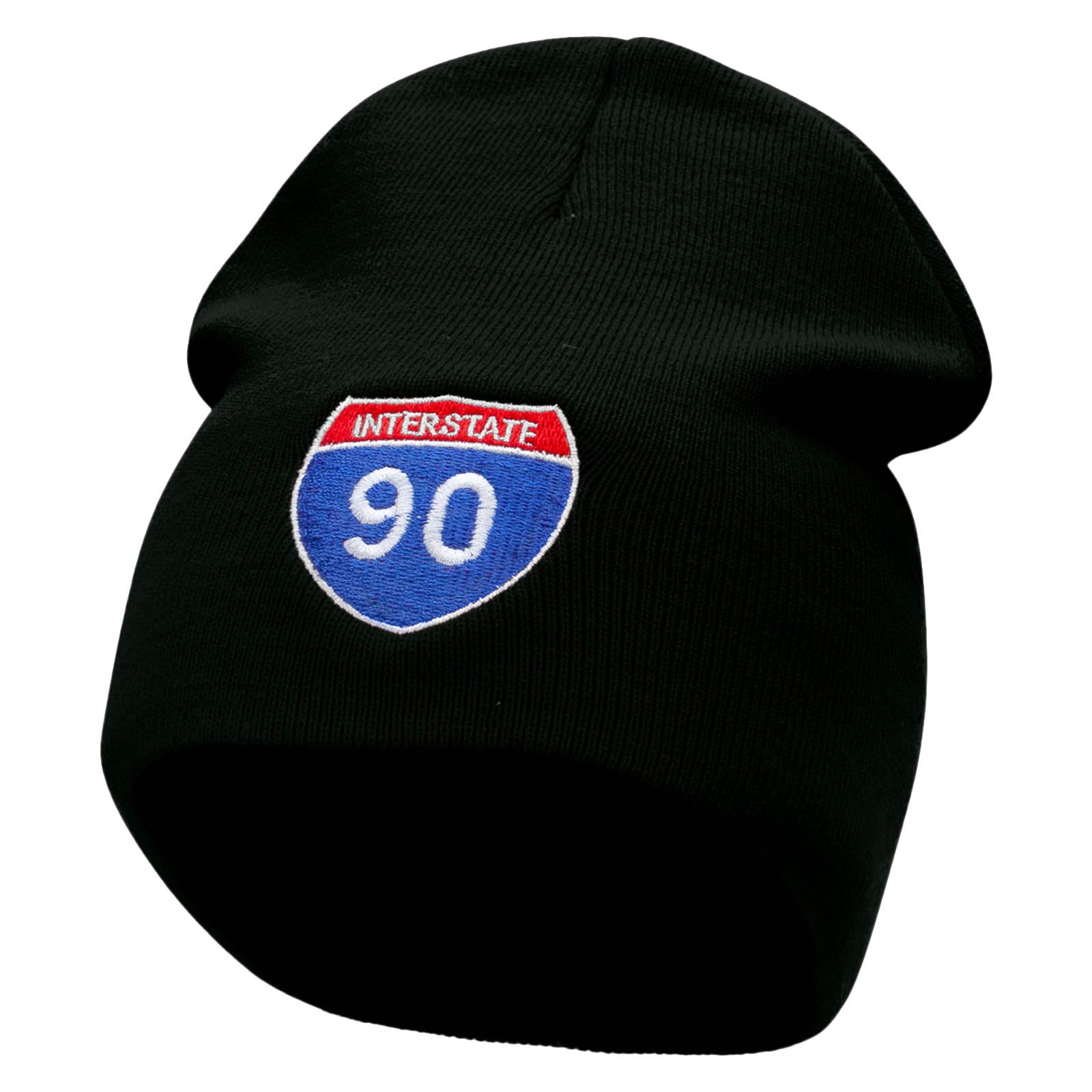 Interstate Freeway 90 Embroidered 8 Inch Short Beanie - Black OSFM