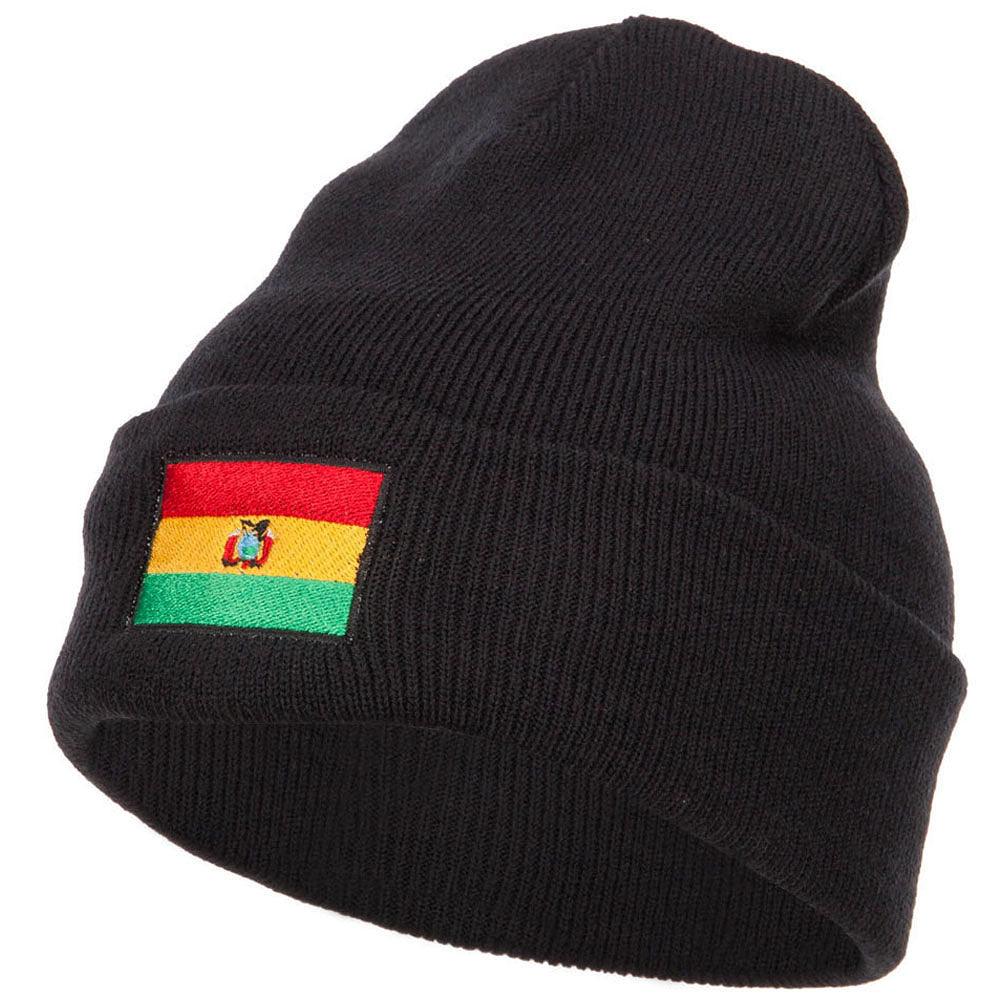 Bolivia Flag Embroidered Long Beanie - Black OSFM