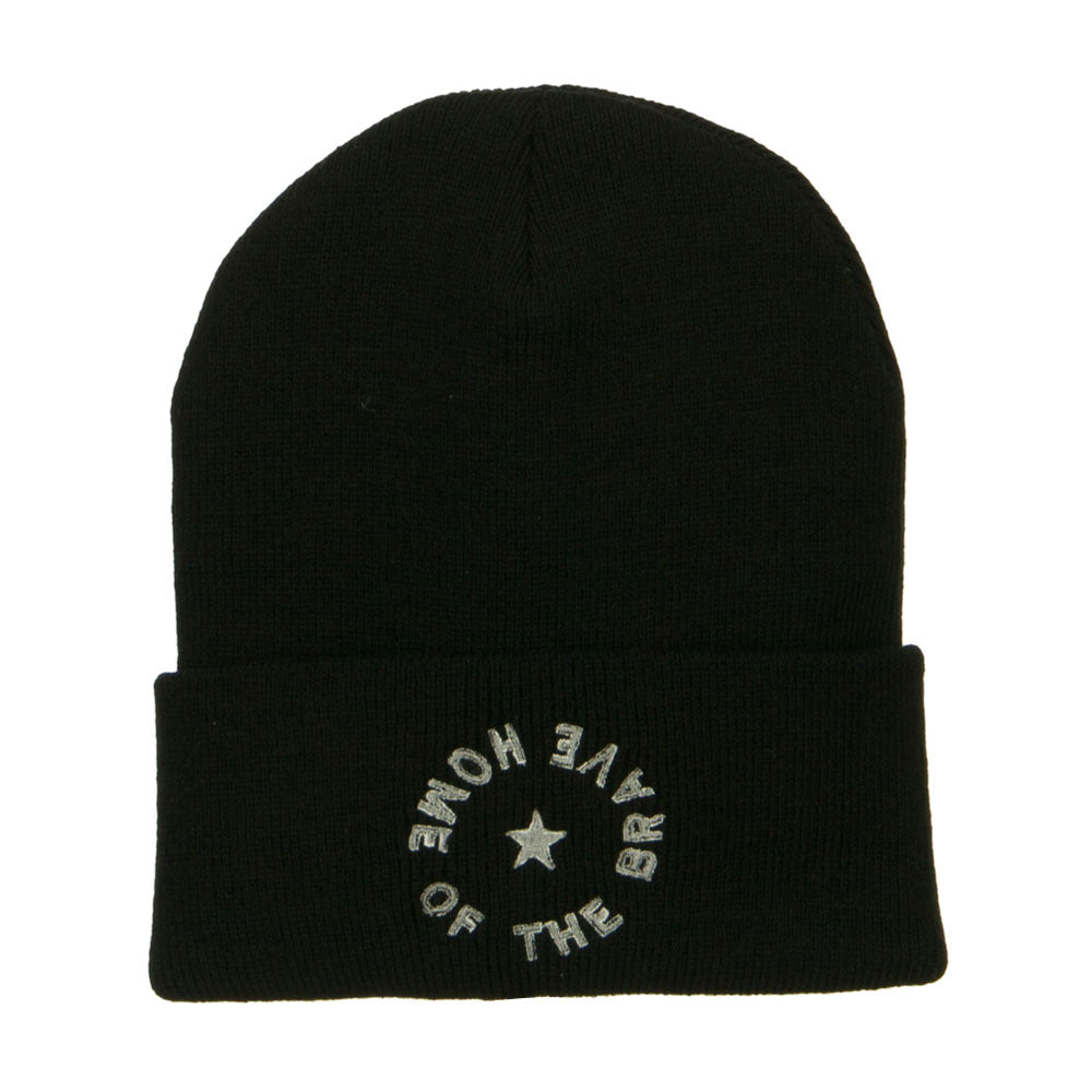 Home of the Brave Embroidered Long Beanie - Black OSFM