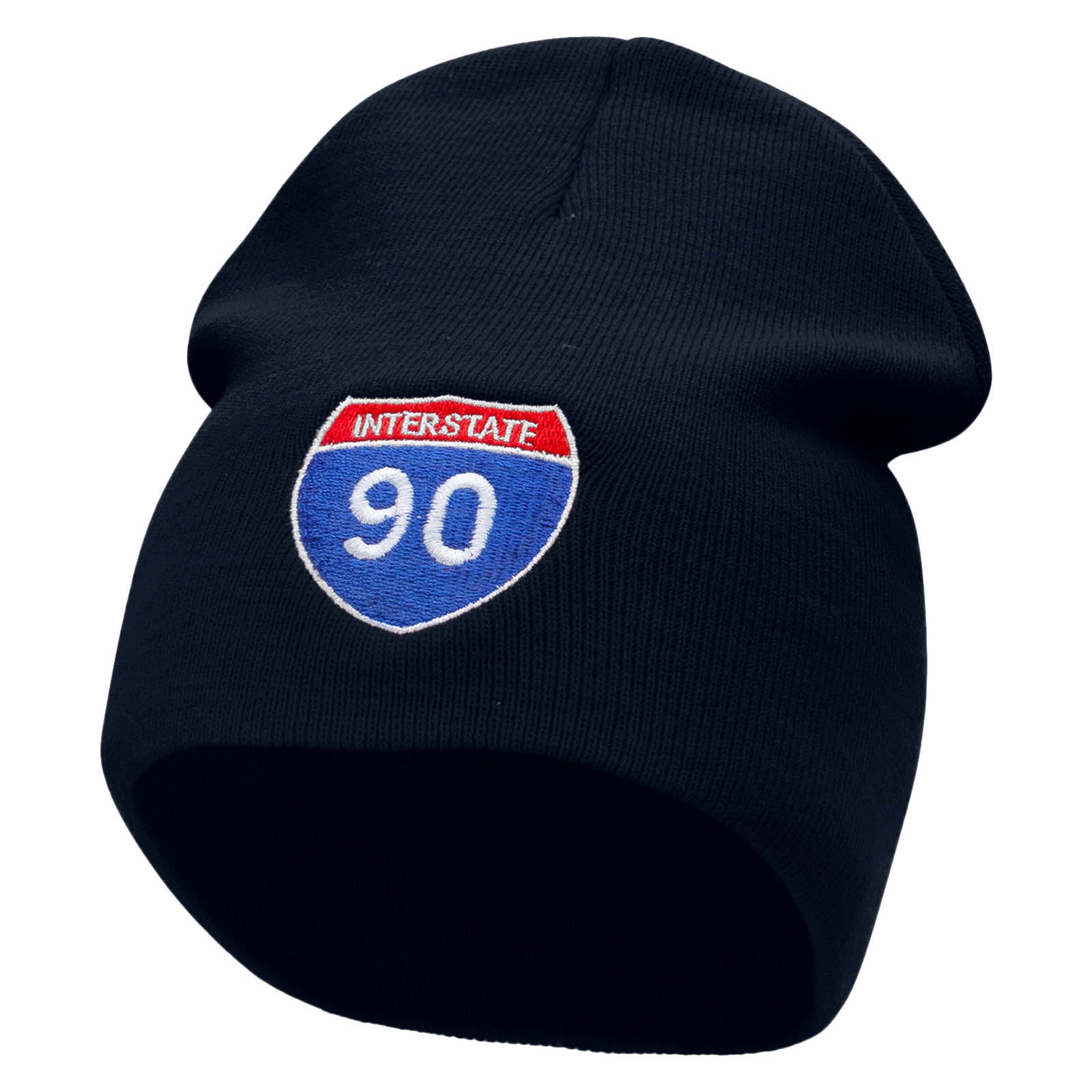 Interstate Freeway 90 Embroidered 8 Inch Short Beanie - Navy OSFM