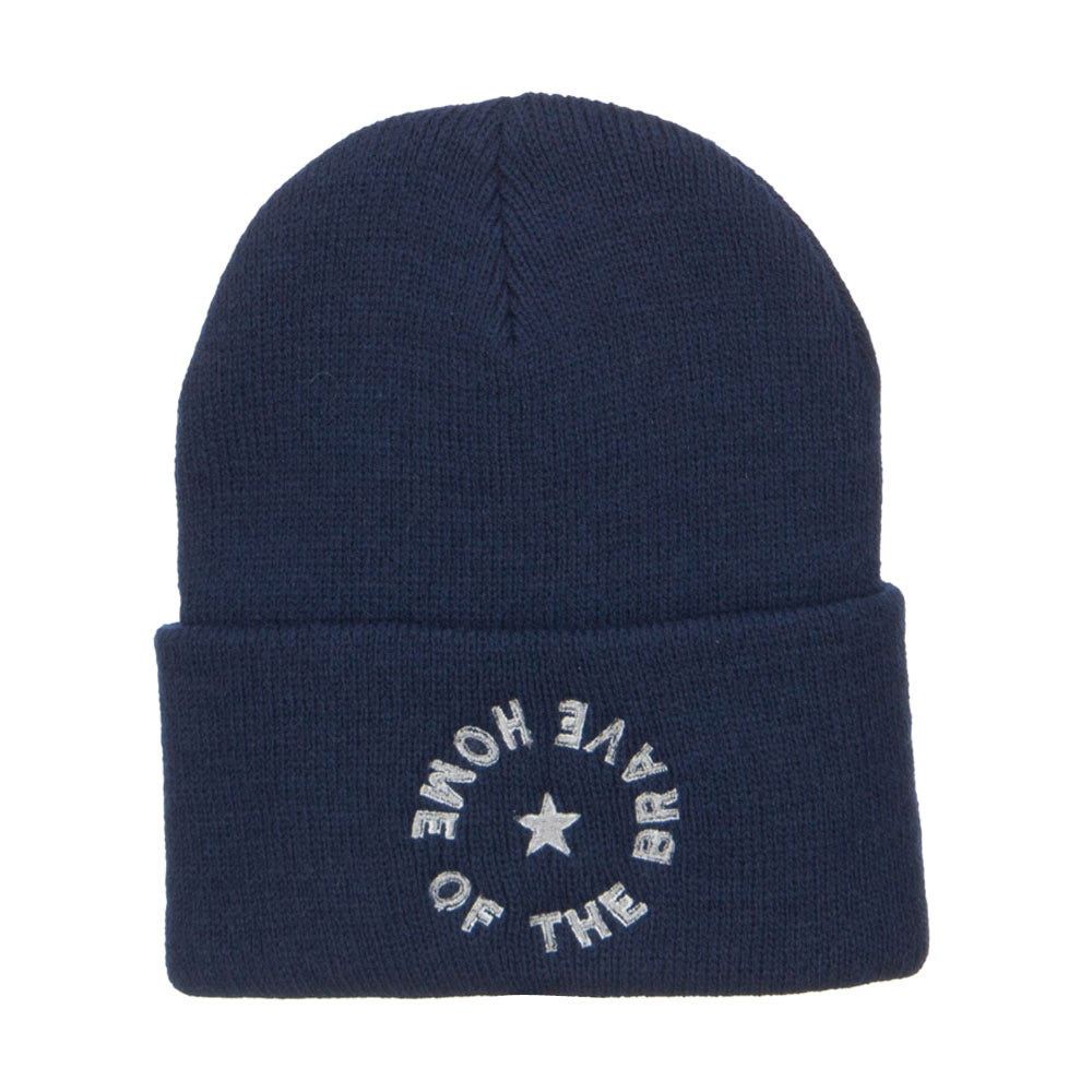 Home of the Brave Embroidered Long Beanie - Navy OSFM