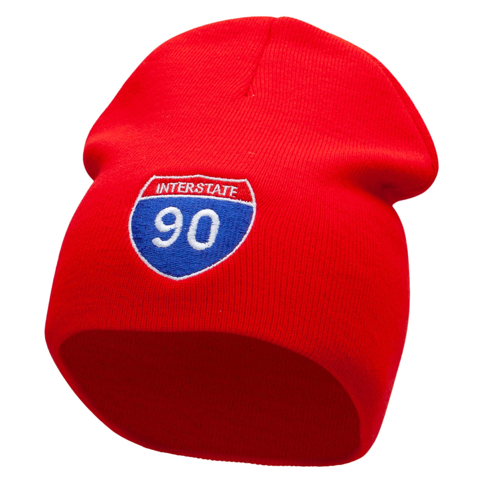 Interstate Freeway 90 Embroidered 8 Inch Short Beanie - Red OSFM
