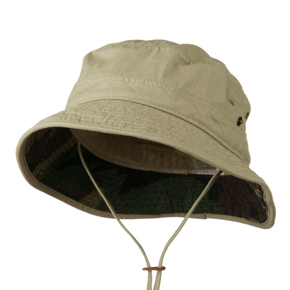 Big Size Camouflaged Brim Cotton Washed Bucket Hat - Khaki XL-2XL