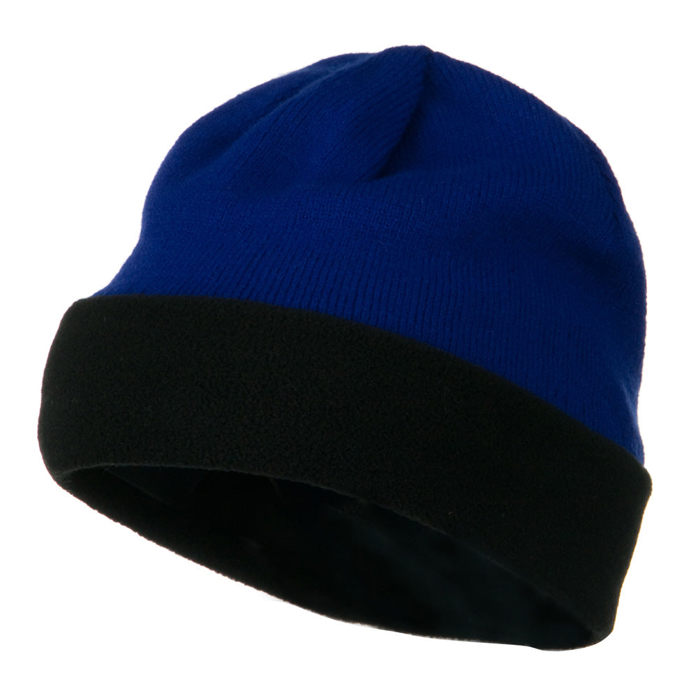 Fleece Brim Winter Knitted Beanie - Royal Black OSFM