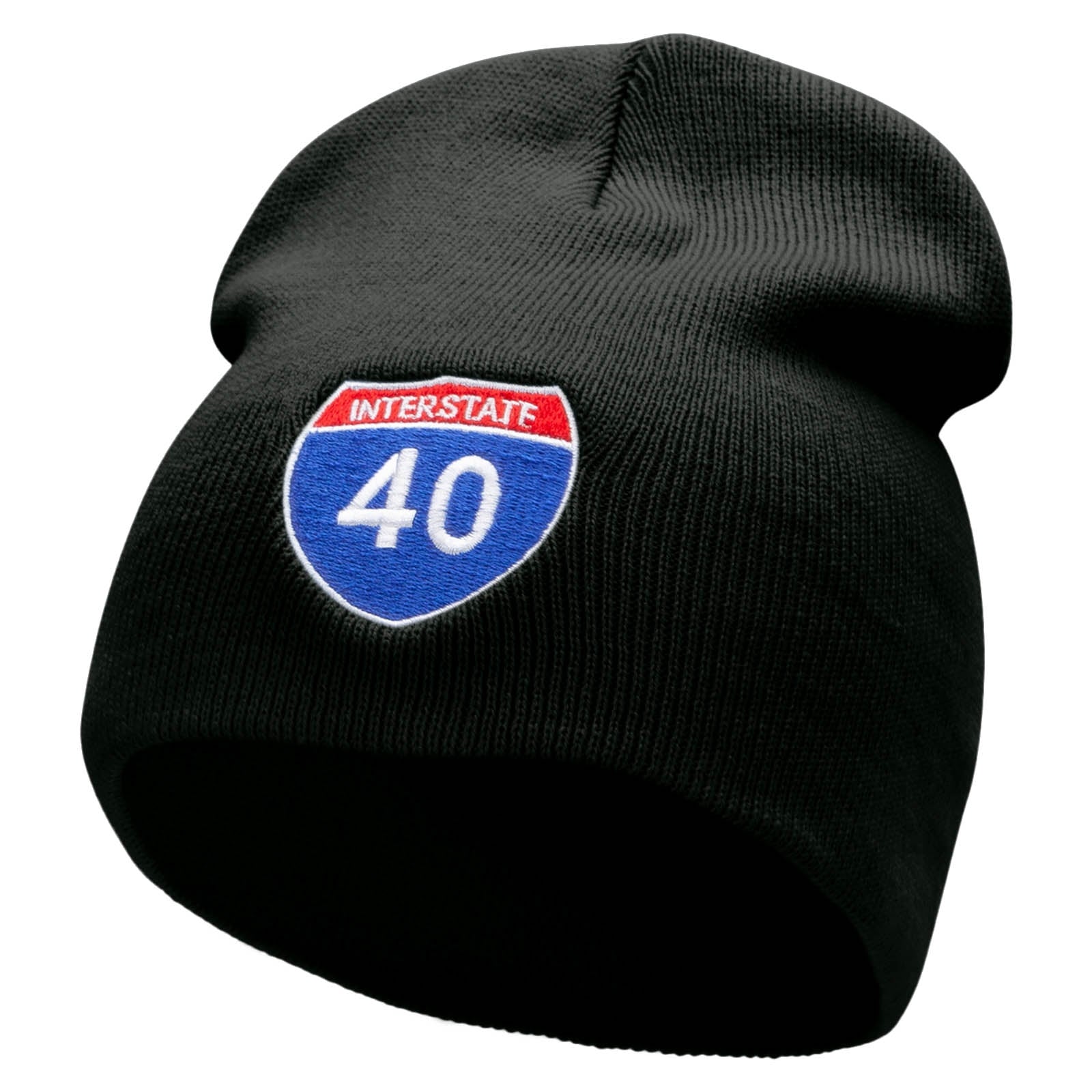 Interstate Highway 40 Sign Embroidered 8 inch Acrylic Short Blank Beanie - Black OSFM