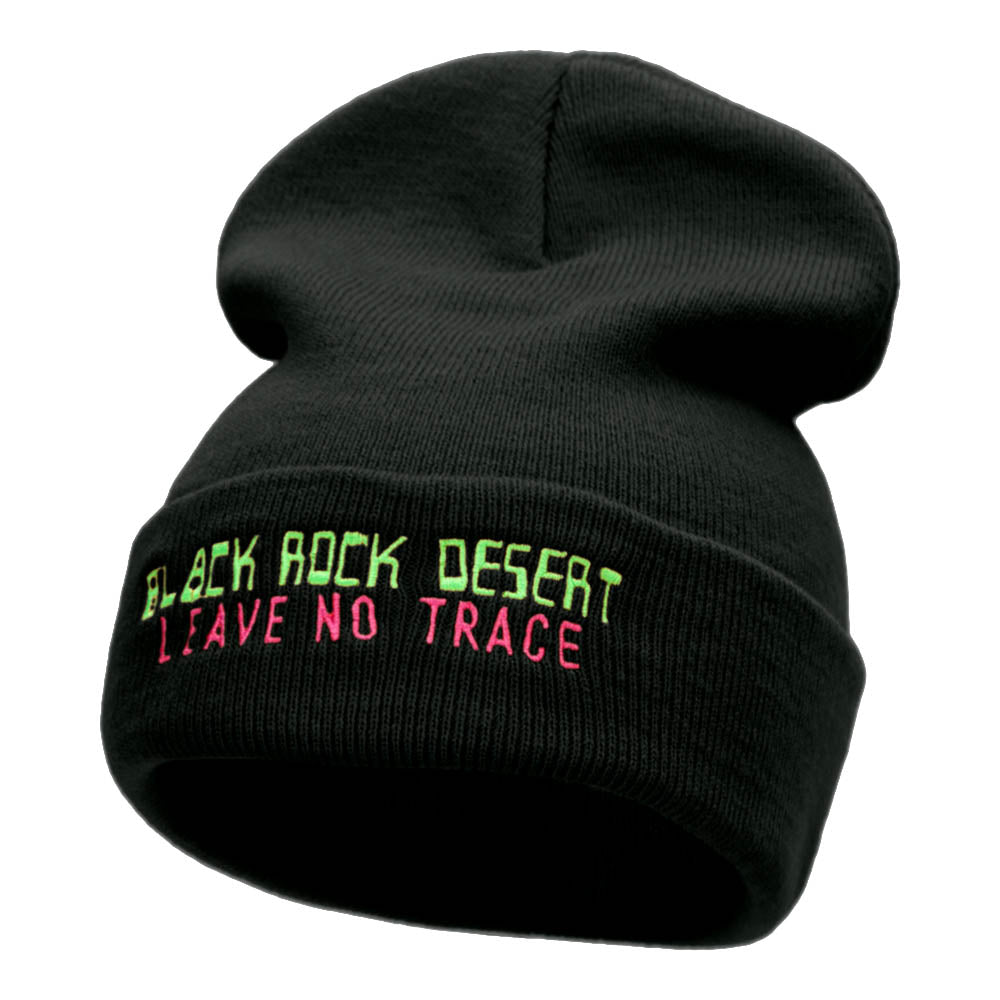 No Trace Behind Embroidered Long Knitted Beanie - Black OSFM
