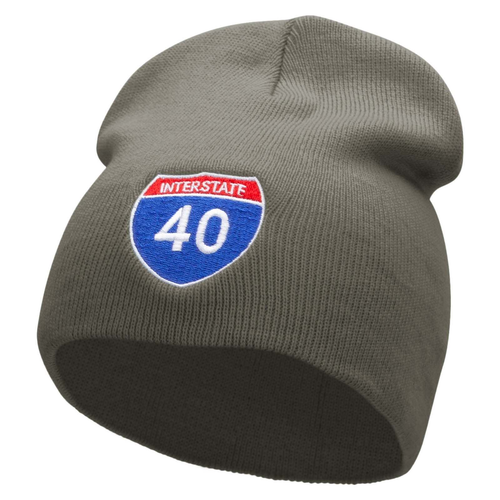 Interstate Highway 40 Sign Embroidered 8 inch Acrylic Short Blank Beanie - Grey OSFM