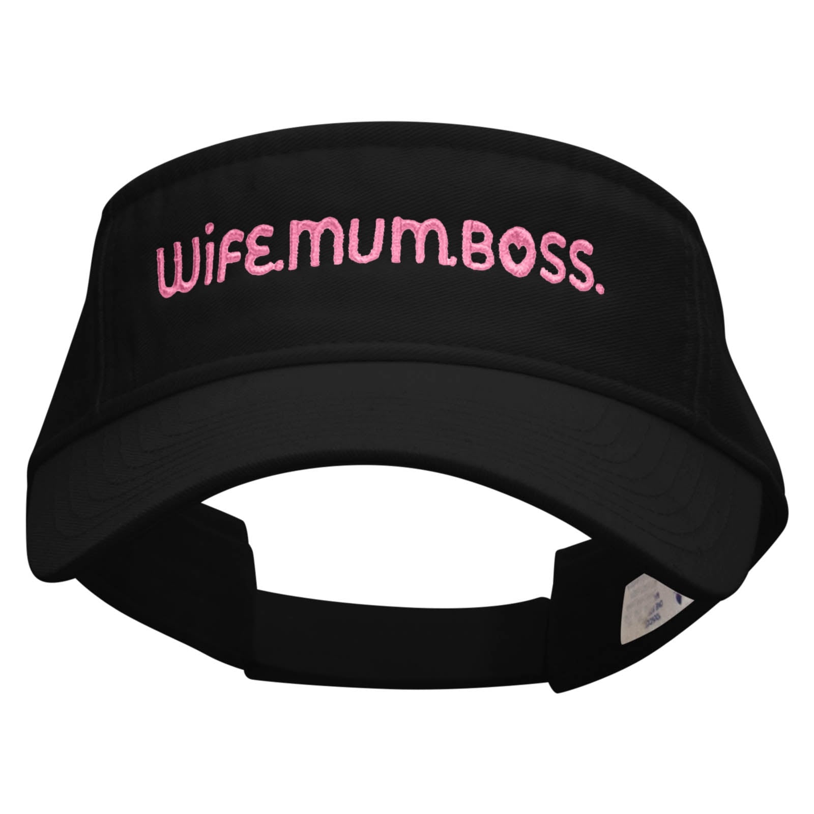 Wife Mum Boss Embroidered Pro Style Cotton Twill Washed Visor - Black OSFM