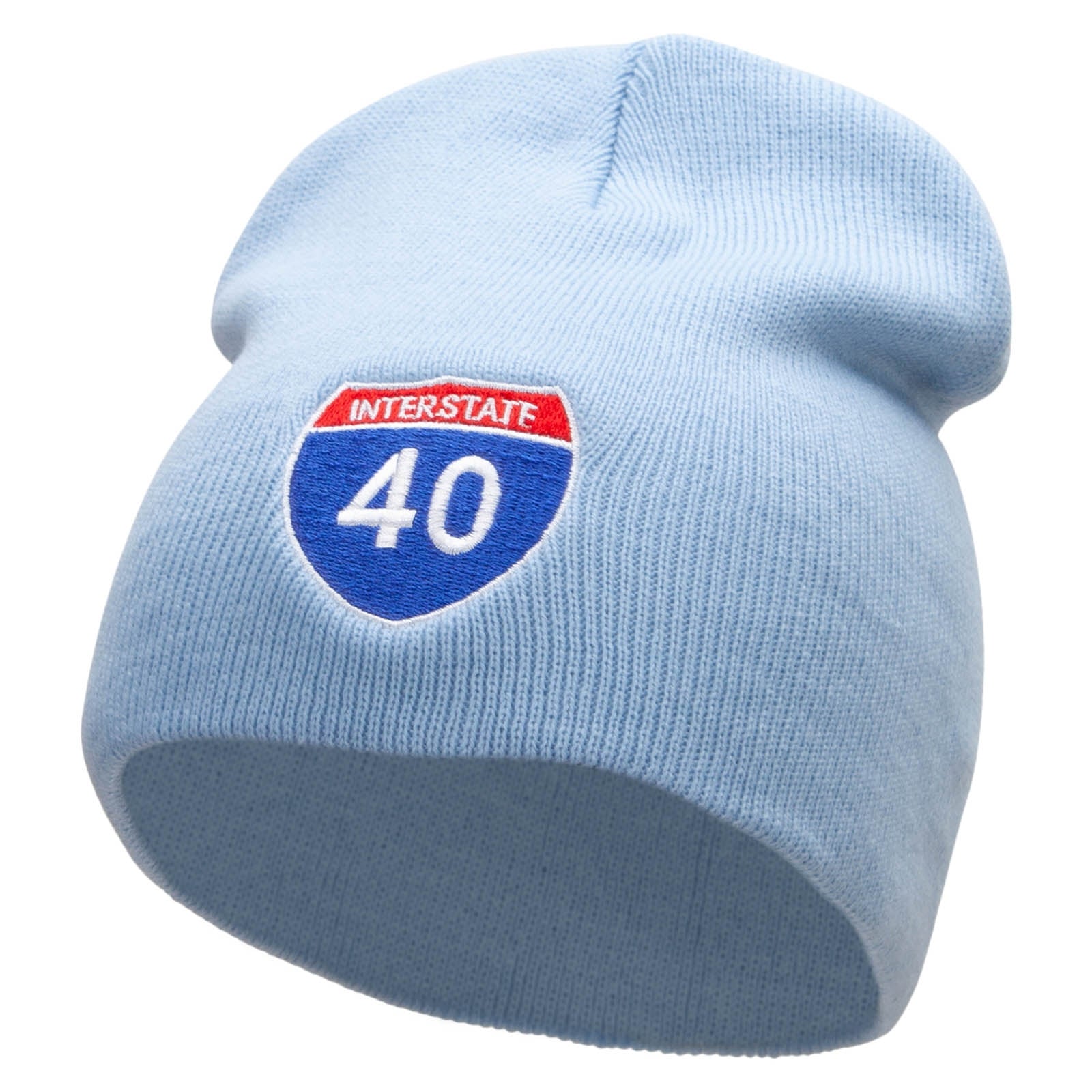 Interstate Highway 40 Sign Embroidered 8 inch Acrylic Short Blank Beanie - Light Blue OSFM