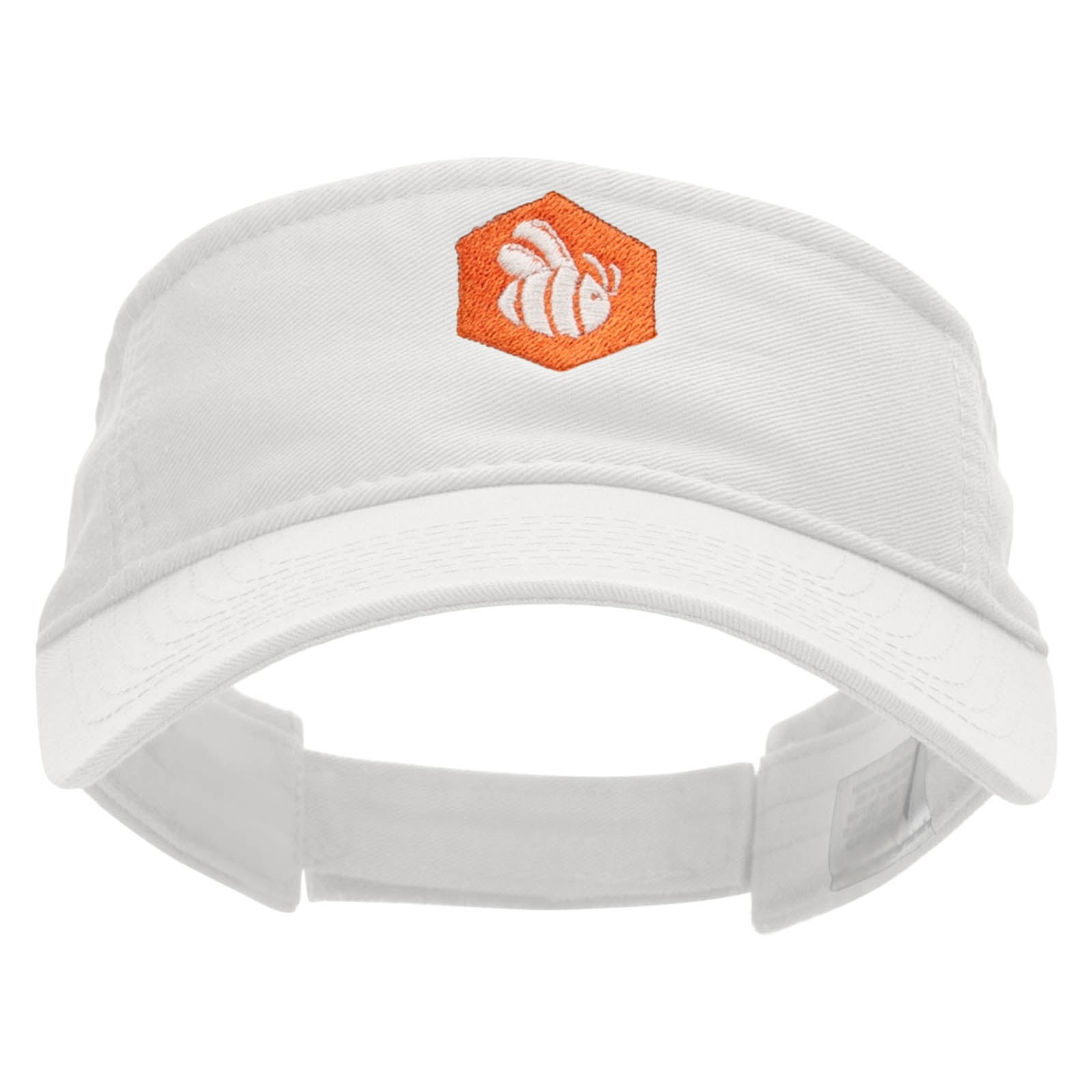 Hexagon Bumble Bee Embroidered Pro Style Cotton Twill Washed Visor - White OSFM