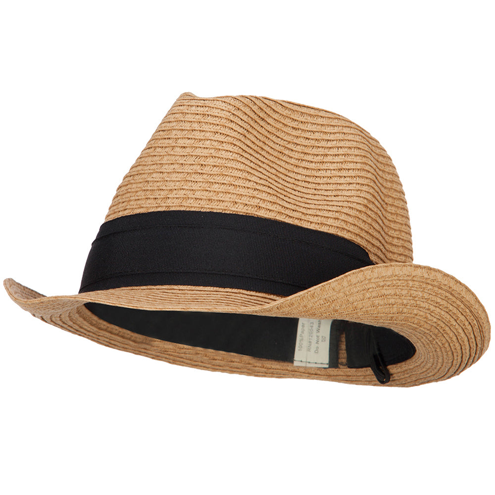 Boy&#039;s Paper Braid Wide Ribbon Fedora - Bronze OSFM