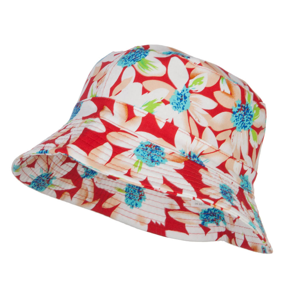 Reversible Daisy Print Bucket Hat - Red OSFM