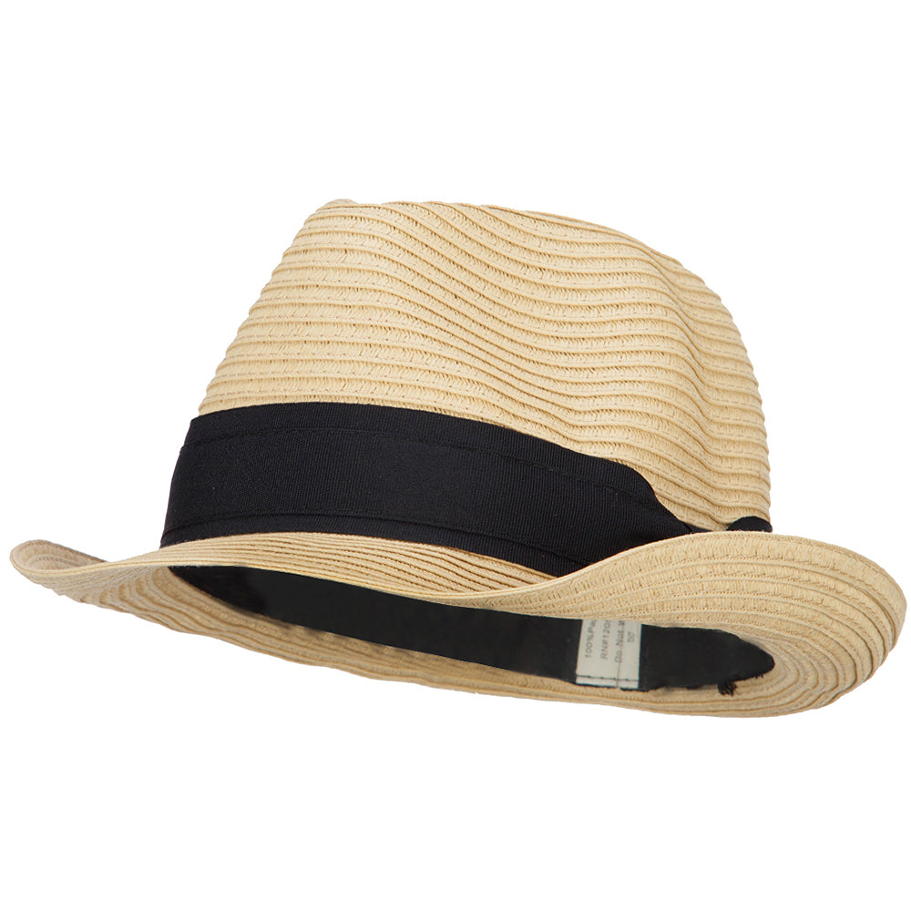 Boy&#039;s Paper Braid Wide Ribbon Fedora - Tan OSFM