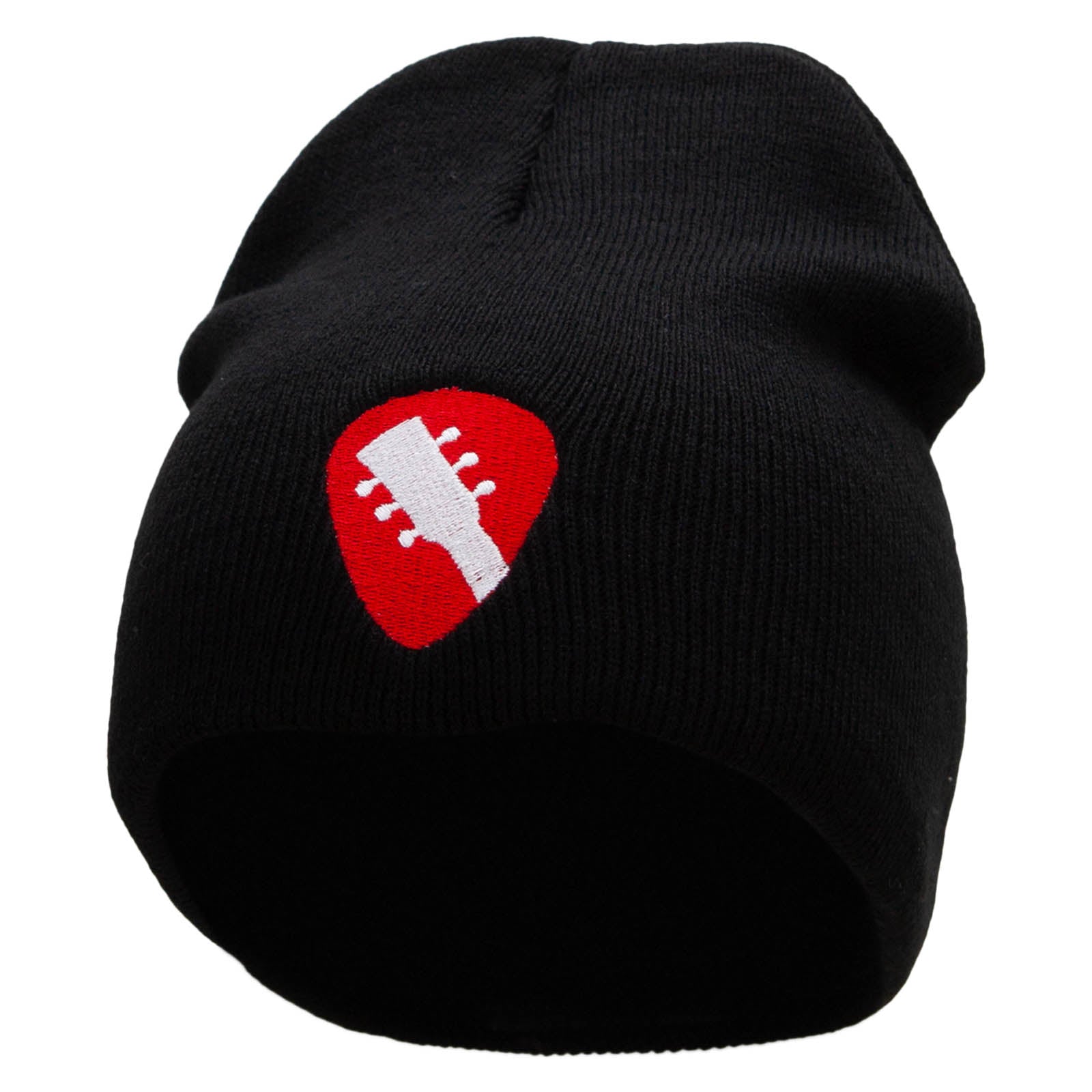 Guitar Pick Embroidered 8 inch Acrylic Short Blank Beanie - Black OSFM