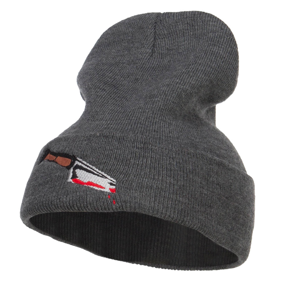 Bloody Knife Embroidered Long Beanie - Dk Grey OSFM